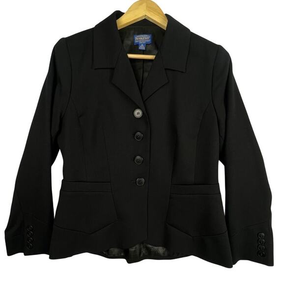 Pendleton 10 Petite Structured Hi Low Notched Collar Button Up Black Wool Blazer - Picture 1 of 13